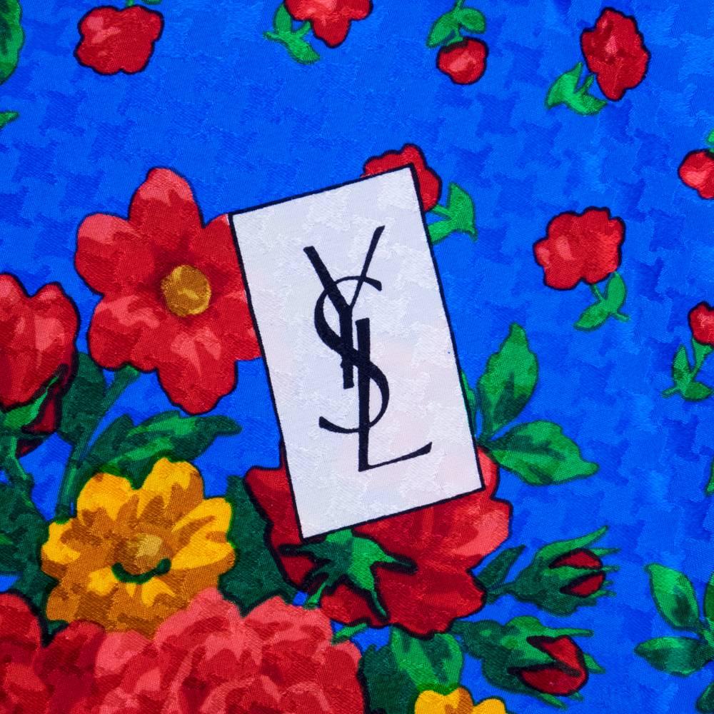 Women's or Men's 80s Yves Saint Laurent Silk Floral Print Scarf For Sale