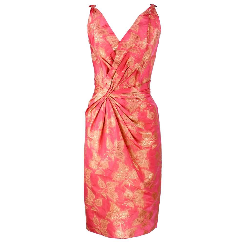 The Very Best 50s Ceil Chapman Coral Lame Brocade Bombshell Cocktail Dress For Sale