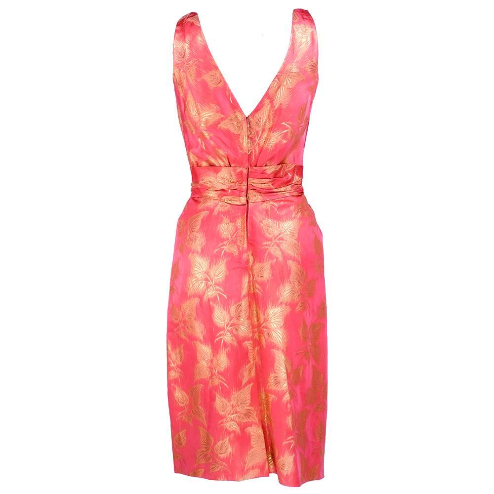 Pink The Very Best 50s Ceil Chapman Coral Lame Brocade Bombshell Cocktail Dress For Sale