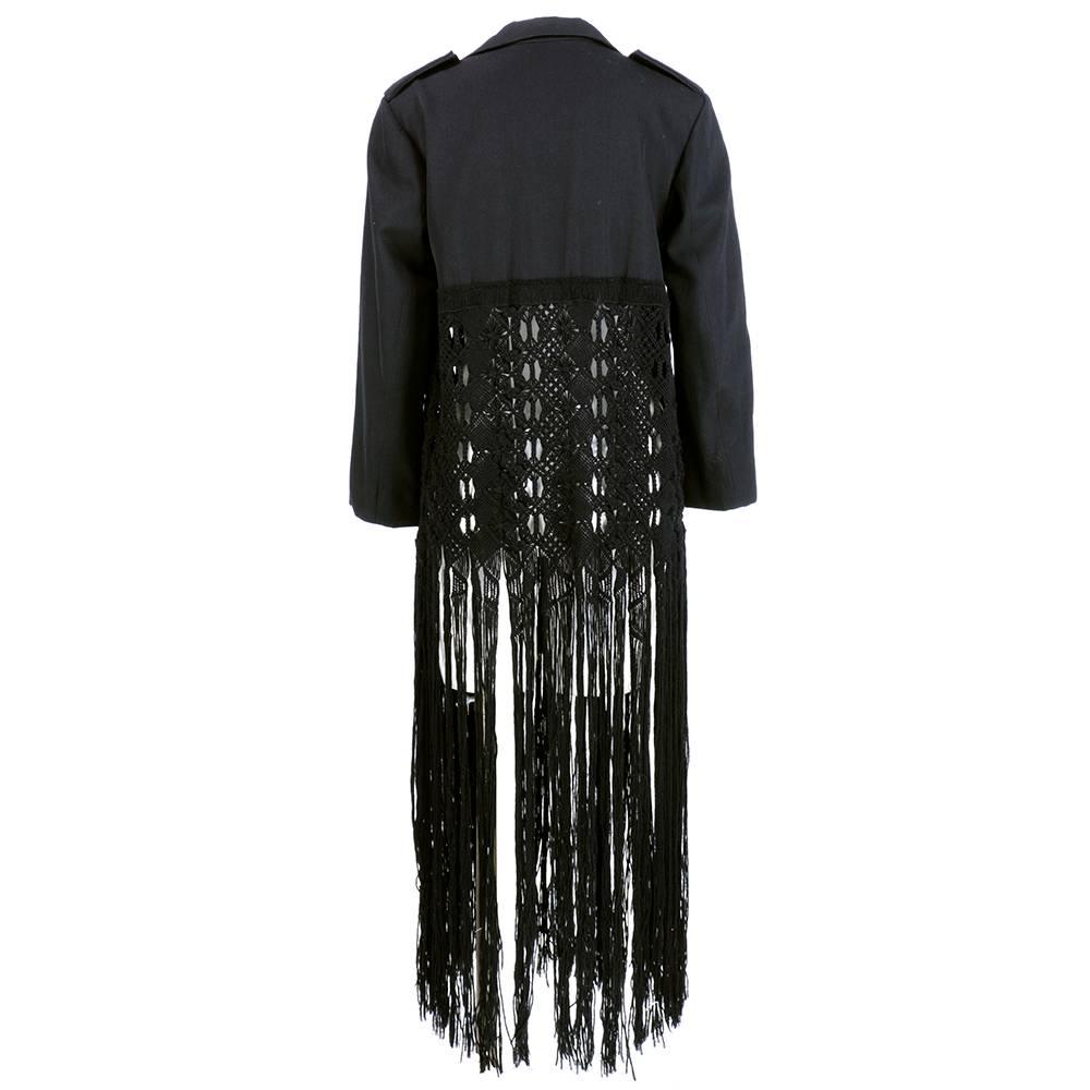 90s Unlabeled Yohji Yamamoto Black Blazer with Macrame Fringe In Excellent Condition For Sale In Los Angeles, CA