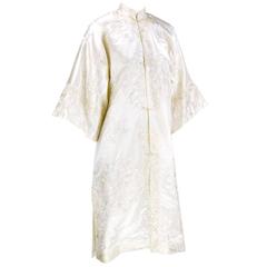 Gorgeous Chinese Robe of White Silk and Floral Embroidery