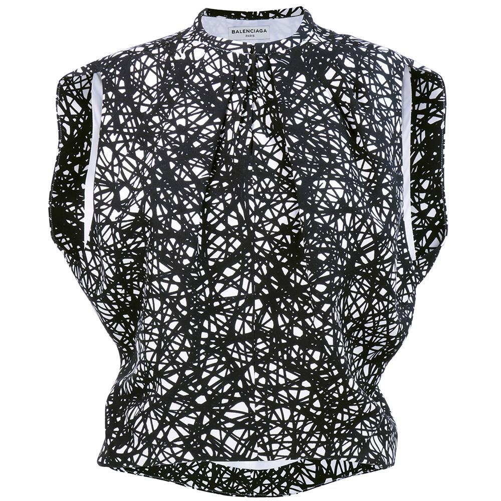 2000s Balenciaga Silk Blouse with Bold Squiggle Print For Sale
