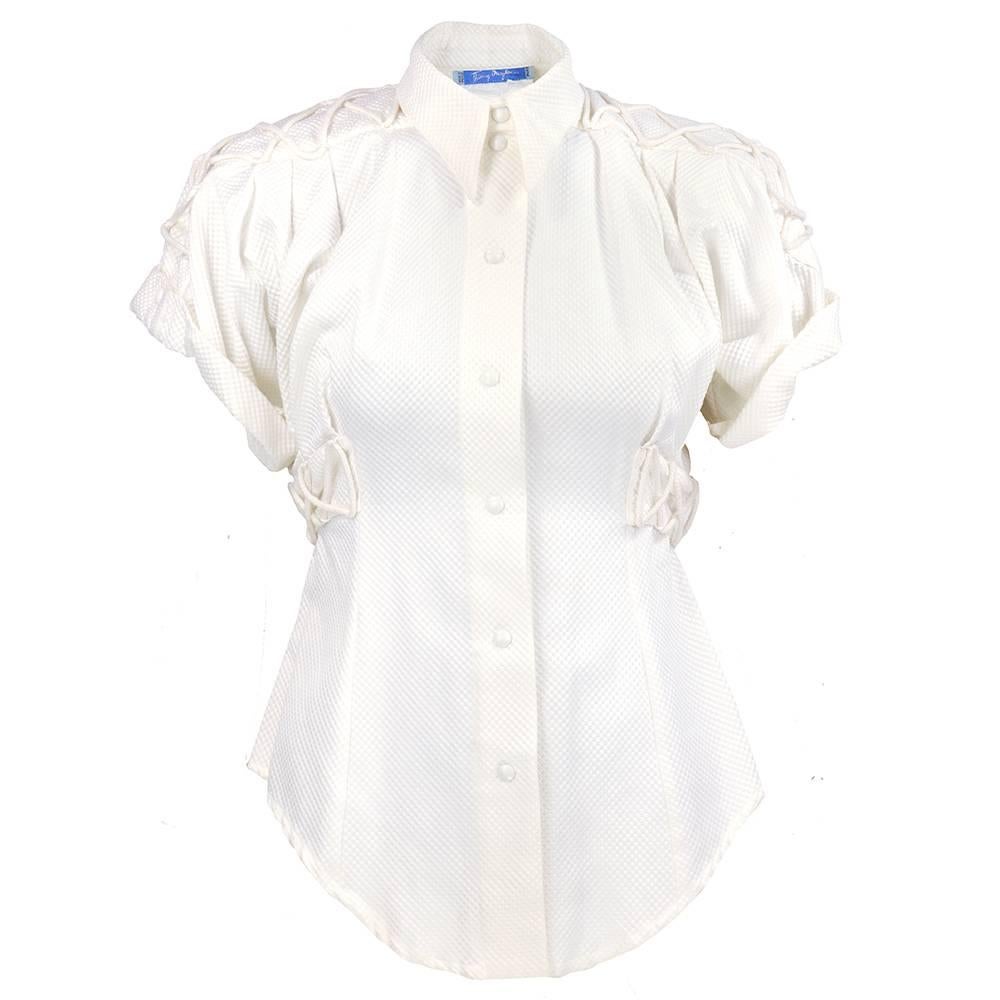 90s Thierry Mugler White Pique Blouse For Sale