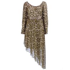 Retro Wild 80s Asymmetrical Galanos Evening Dress in Animal Print Chiffon