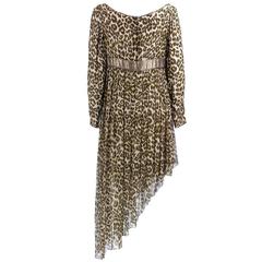 Wild 80s Asymmetrical Galanos Evening Dress in Animal Print Chiffon