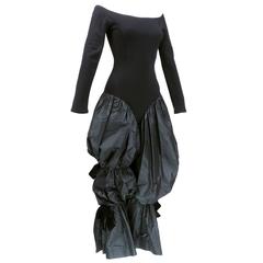 90s TARLAZZI Black Wool and Taffeta Avant Garde Jumpsuit