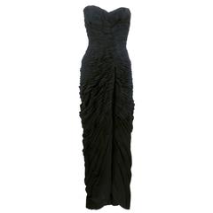 50s Mingolini Guggenheim Amazing Black Pleated Strapless Gown