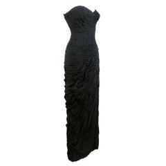 50s Mingolini Guggenheim Amazing Black Pleated Strapless Gown