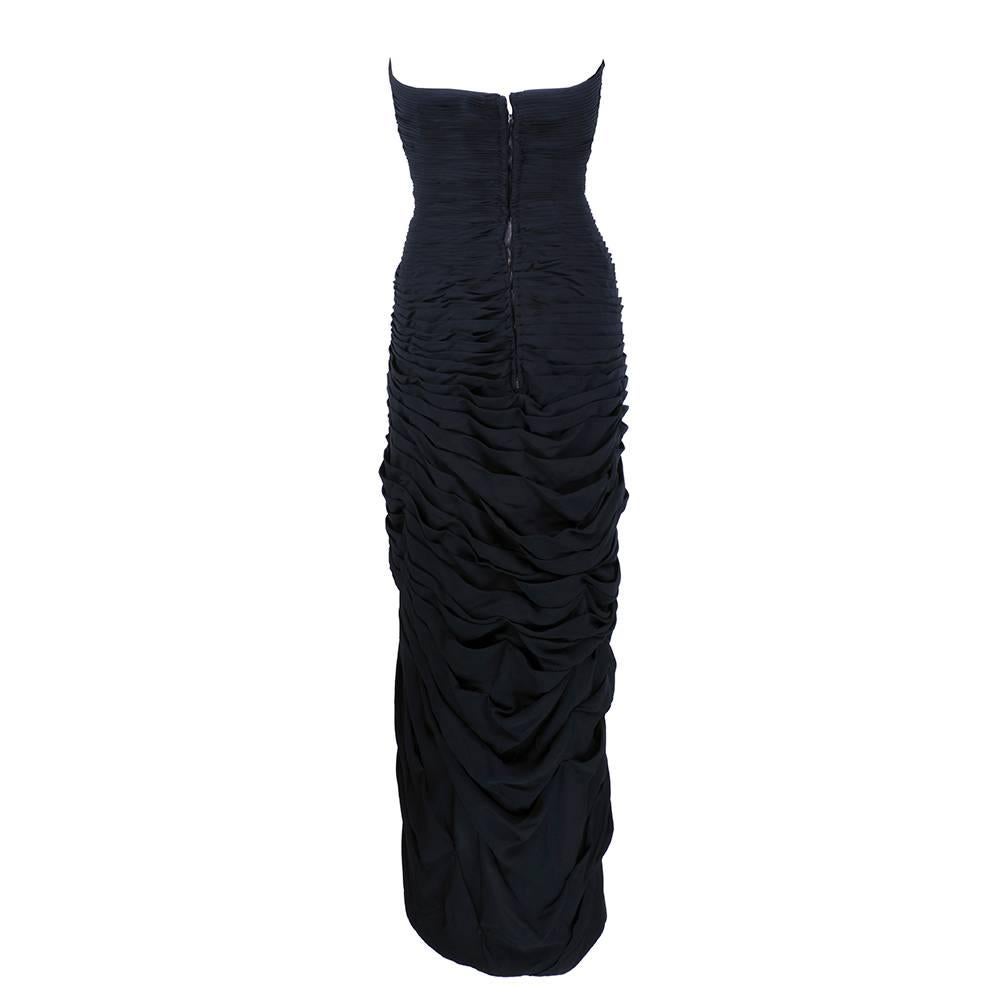 50s Mingolini Guggenheim Amazing Black Pleated Strapless Gown In Excellent Condition For Sale In Los Angeles, CA