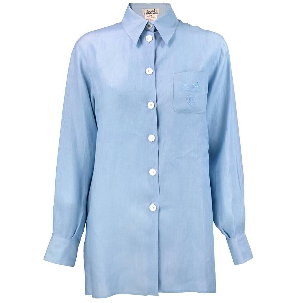 90s HERMES Pale Blue Linen Shirt
