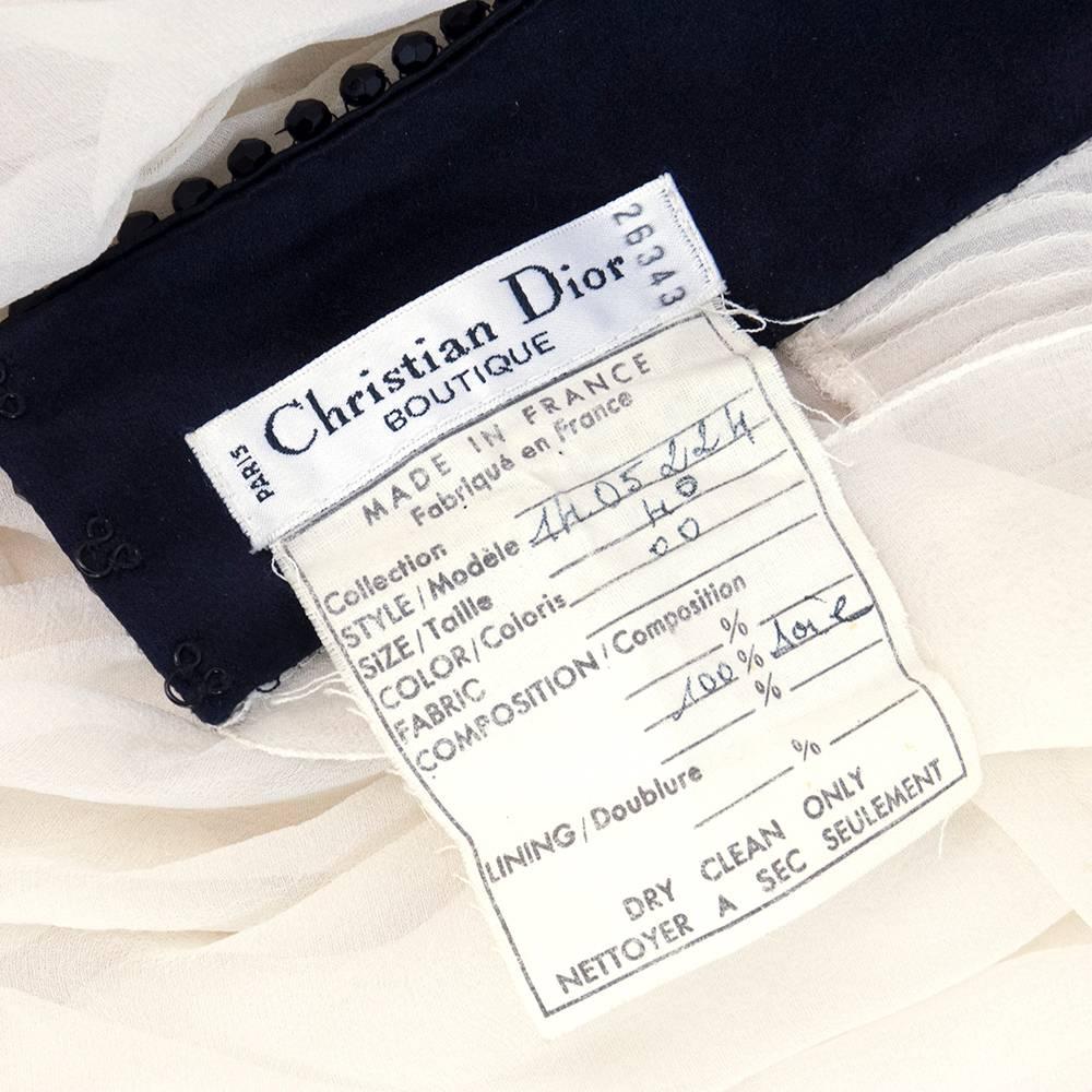 Christian Dior Boutique Heavenly White Chiffon Poets Blouse In Excellent Condition In Los Angeles, CA