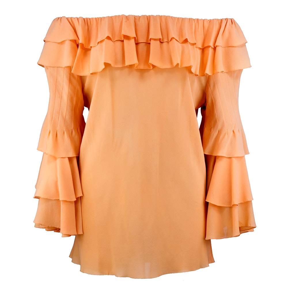 70s Irene Galatzine Peach Chiffon Peasant Blouse