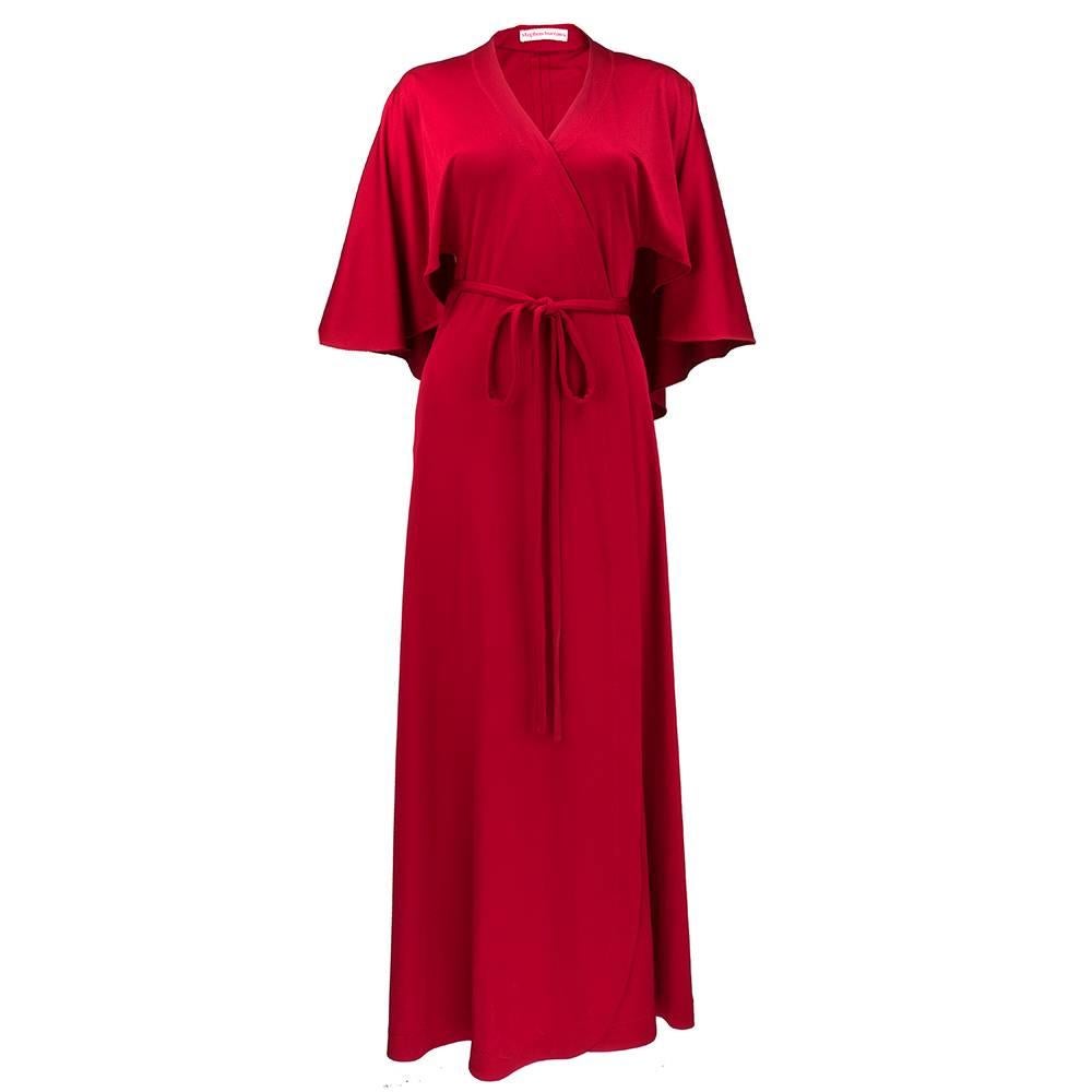 70s Stephen Burrows Red Jersey Wrap Maxi Dress For Sale