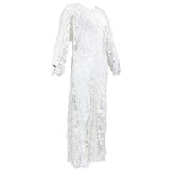 Handmade White Irish Crochet Full Length Dress or Jacket, 1910s