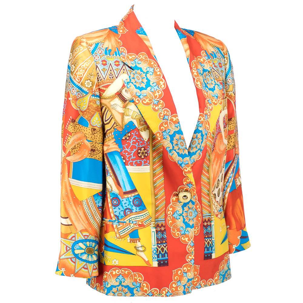 80s Genny Bold Graphic Silk Blazer For Sale