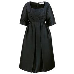 50s Christian Dior London Black Shantung Silk Cocktail Dress