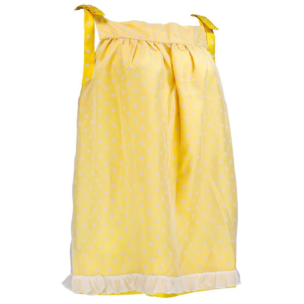 By Costume designer Ray Diffen for Nancy Dussault for the stage. It appears to have never been worn.  Three piece ensemble of babydoll micro-mini with matching high cut briefs that zip up the back along with shortie jacket. Vibrant lemon yellow