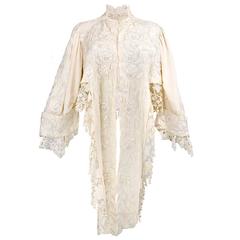 Victorian Ivory Silk Embroidered Mantle Circa 1880s
