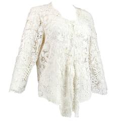 Edwardian Solid Hand Made White Irish Crochet Jacket