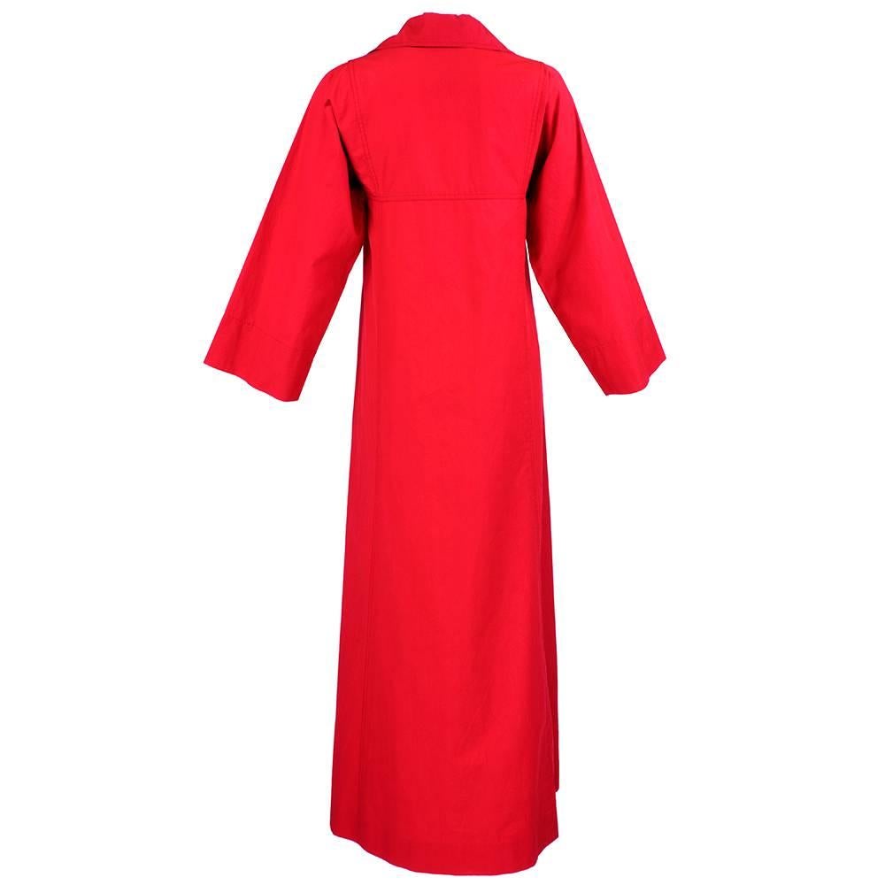 Saint Laurent Rive Gauche Red Cotton Caftan In Good Condition In Los Angeles, CA