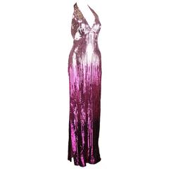 70s Ruben Panis Super Sexy Ombre Sequin Halter Neck Gown