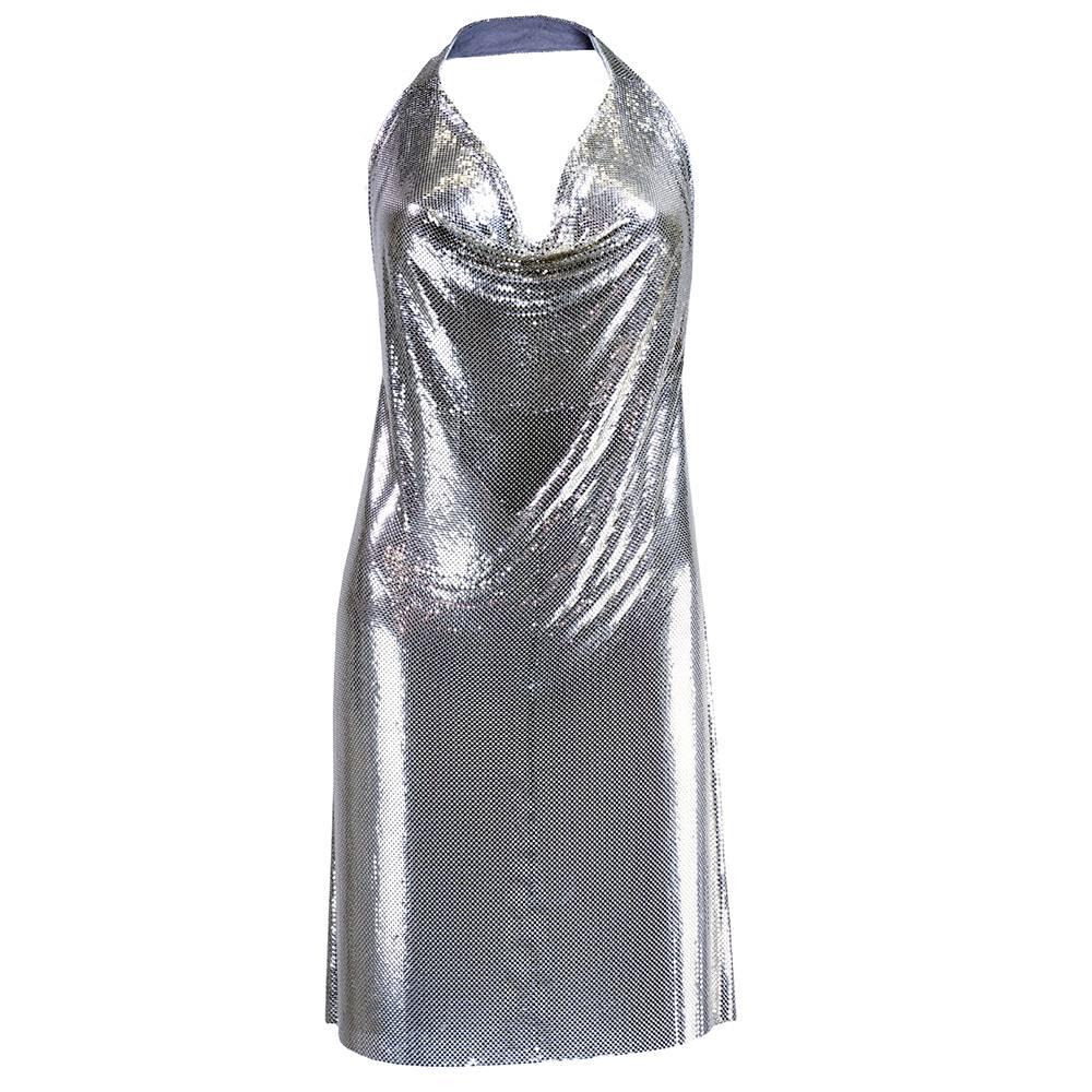 Ferrara Iconic Silver Metal Mesh Halter Body Con Dress In New Condition For Sale In Los Angeles, CA