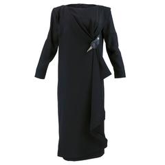 80s Pierre Cardin Black Silk Cocktail Dress with Memphis Detail