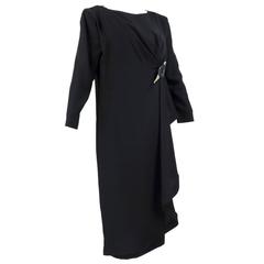 80s Pierre Cardin Black Silk Cocktail Dress with Memphis Detail