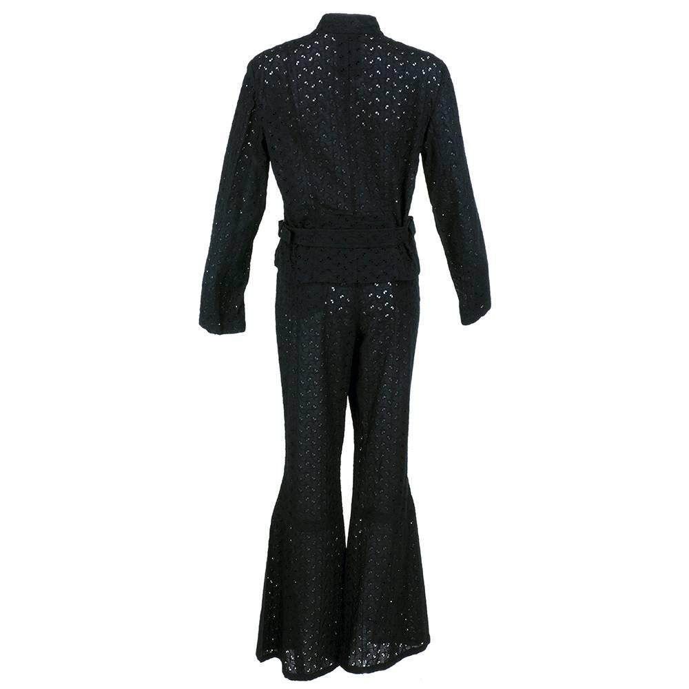 Early 2000s John Galliano Black Eyelet Moto Pantsuit In Excellent Condition For Sale In Los Angeles, CA