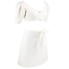 70s YSL Rive Gauche White Matelasse Crop Top Ensemble