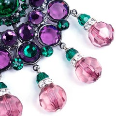 Larry Vrba Huge Purple and Green Crystal Drop  Earrings