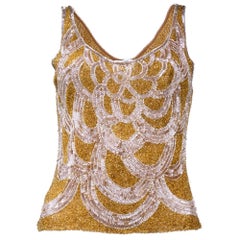 Vintage 90s Vivienne Tam Gold Sequin Cocktail Top.