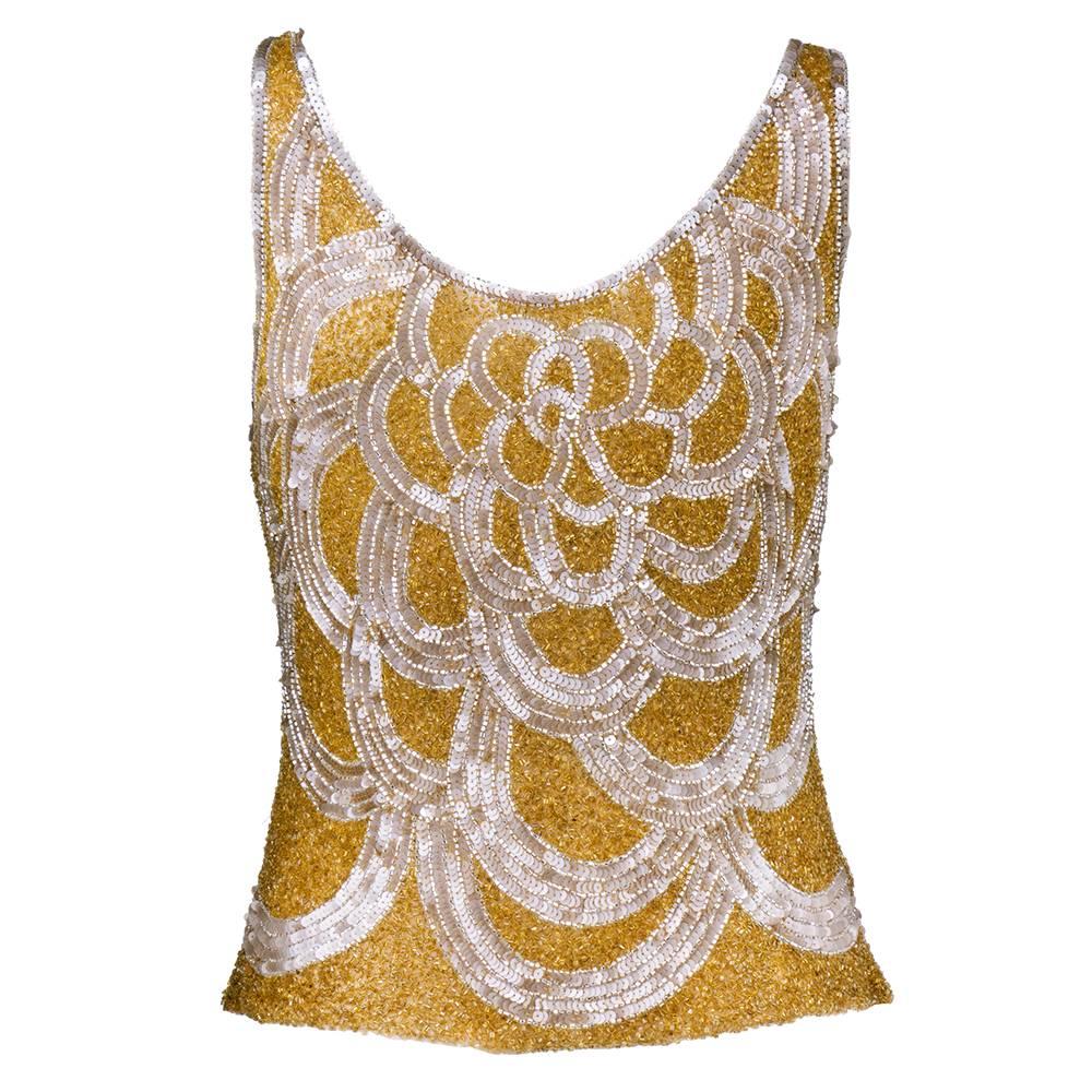 Brown 90s Vivienne Tam Gold Sequin Cocktail Top. For Sale