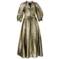 Retro 80s Pauline Trigere Gold Lame Matelasse  Gown