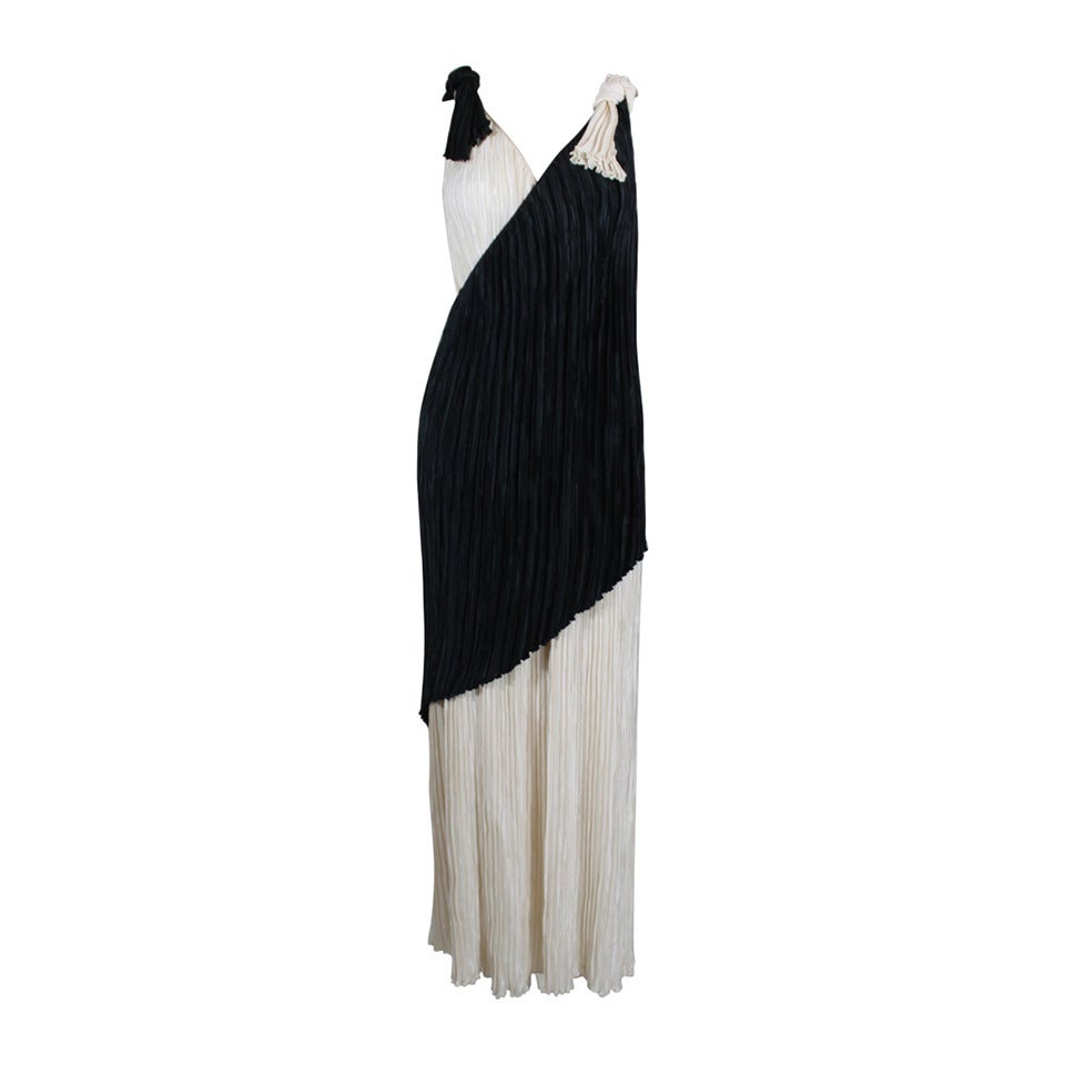 1980s Mary McFadden Monochrome Asymmetrical Evening Gown