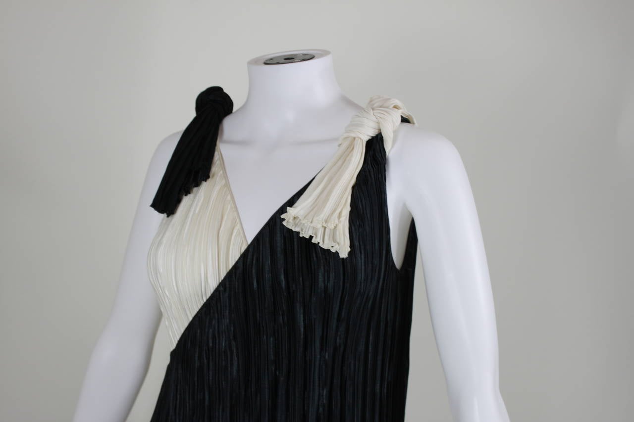 Gray 1980s Mary McFadden Monochrome Asymmetrical Evening Gown