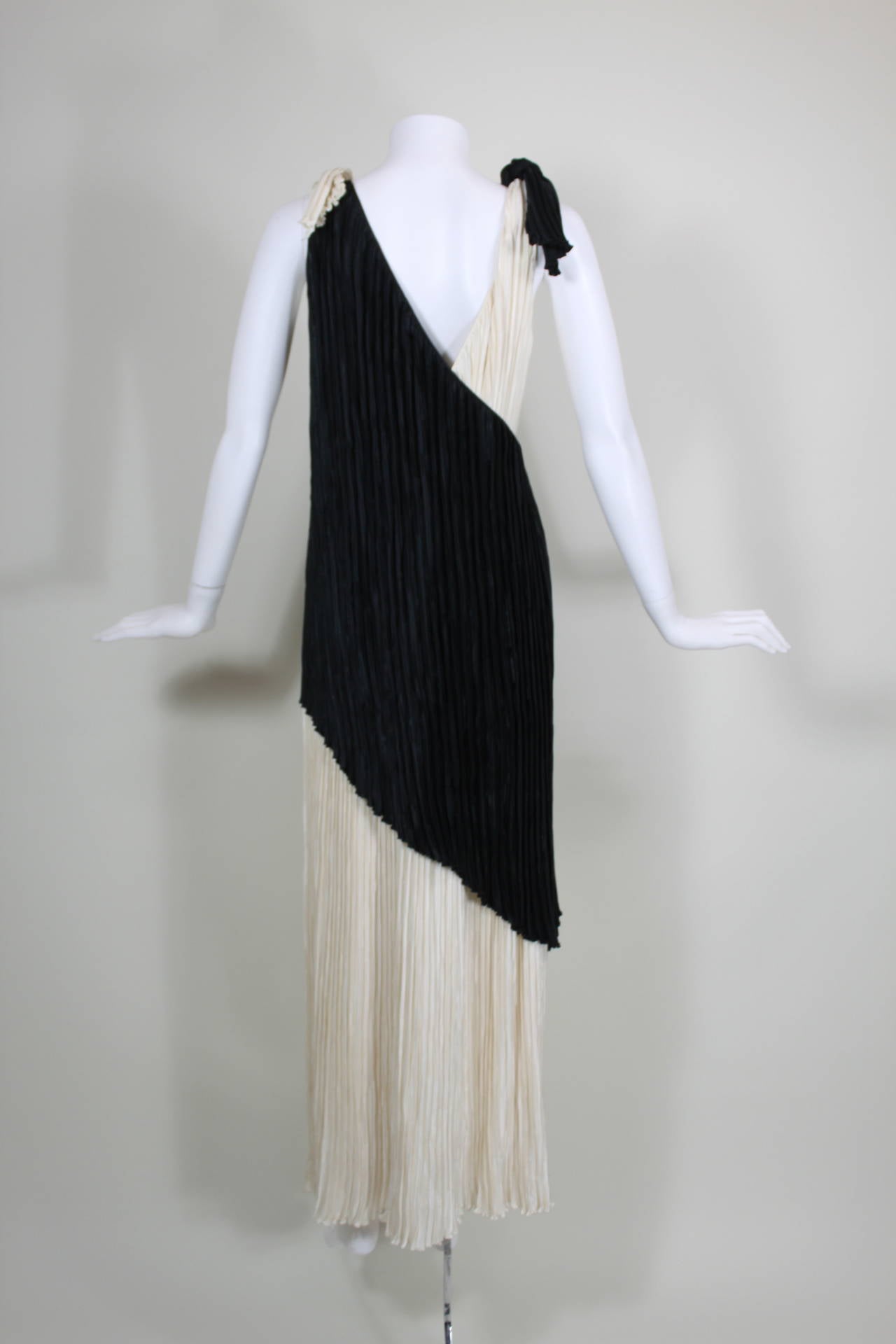 1980s Mary McFadden Monochrome Asymmetrical Evening Gown 1