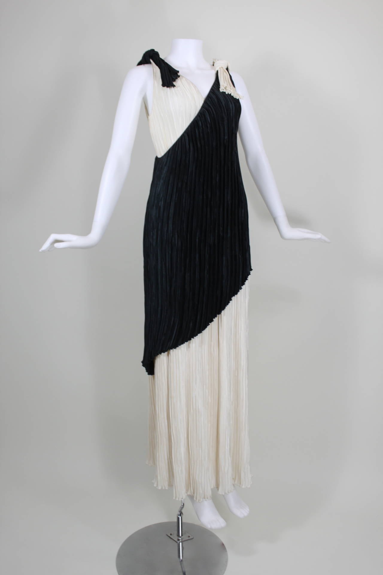 1980s Mary McFadden Monochrome Asymmetrical Evening Gown 2