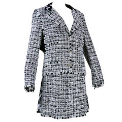 Chanel Nubby Tweed Suit in Black White and Grey with Floral Silk Lining