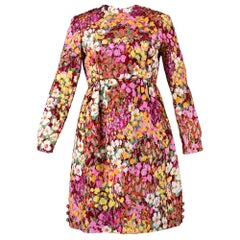 60s Chester Weinberg Metallic Floral Matelasse Babydoll Dress 12