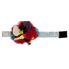 90s Dolce and Gabbana Rhinestone Choker with Organza Flower