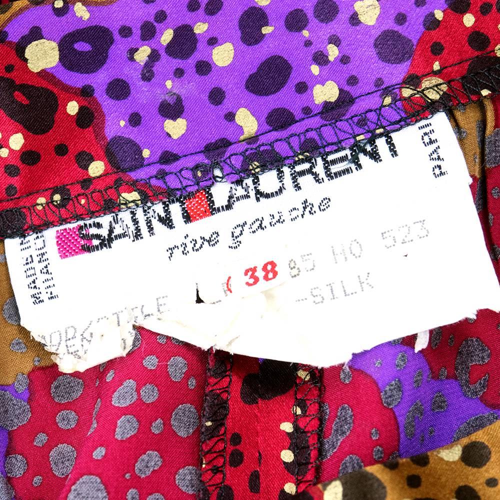 80s Saint Laurent Rive Gauche Silk High waisted Splatter Print Pants In Excellent Condition In Los Angeles, CA