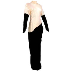 90s Thierry Mugler Daring Black Velvet and Sheer Gold Lame Gown