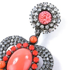 Larry Vrba Huge Coral Tone Chandelier Earrings