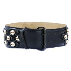 90s Black Alaia Wide Black  Shell Embellished Belt