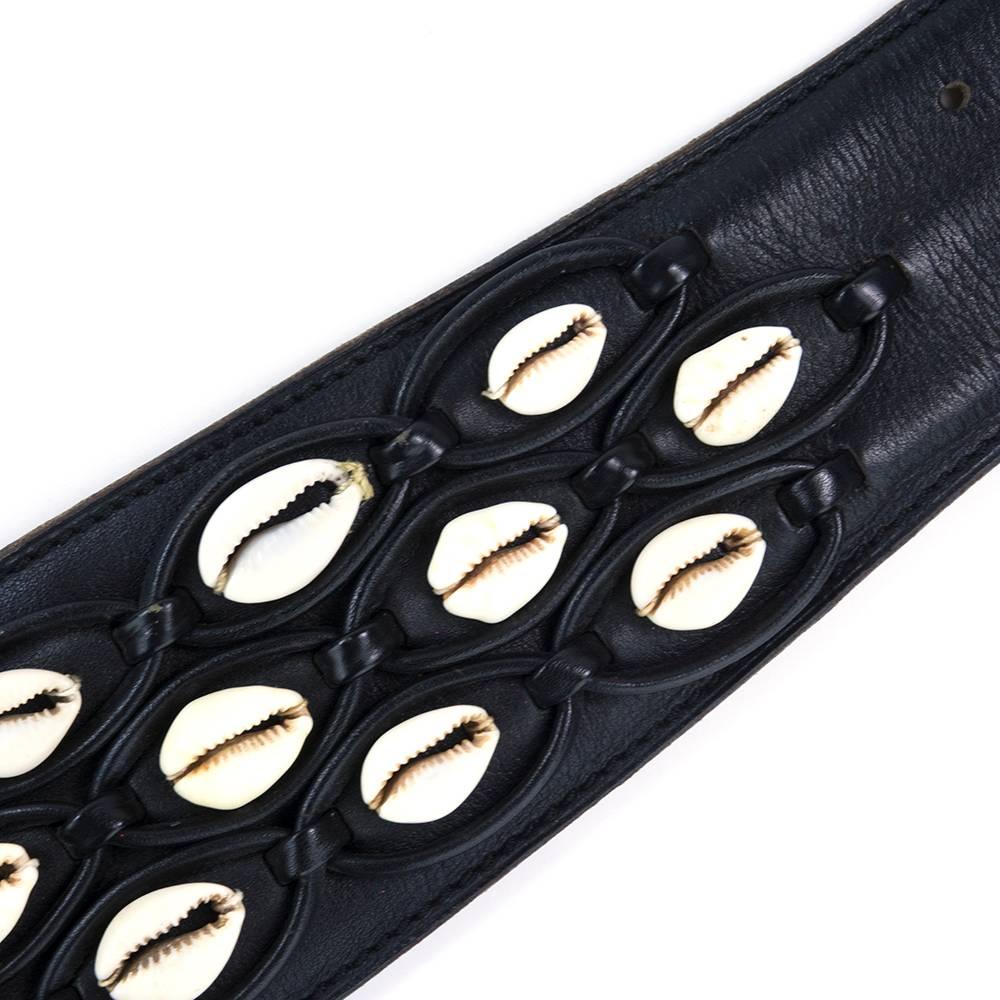 Women's 90s Black Alaia Wide Black  Shell Embellished Belt For Sale