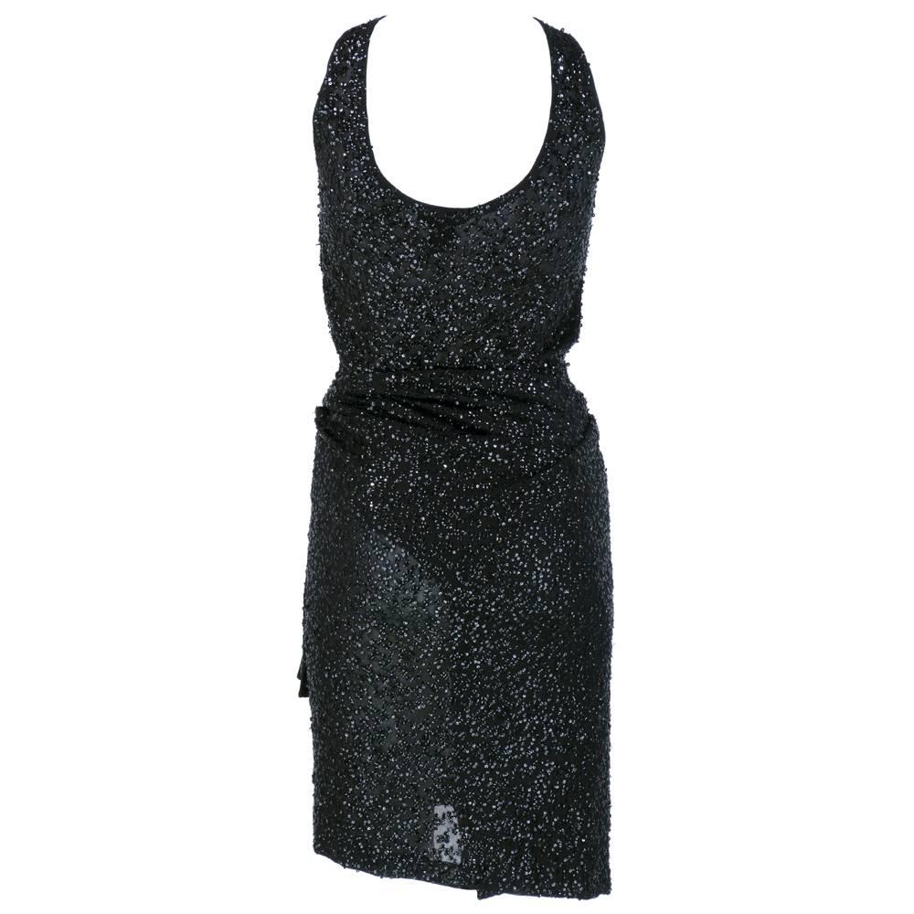 90s Donna Karan Black Hand Sequinned Knit Evening Ensemble In New Condition In Los Angeles, CA