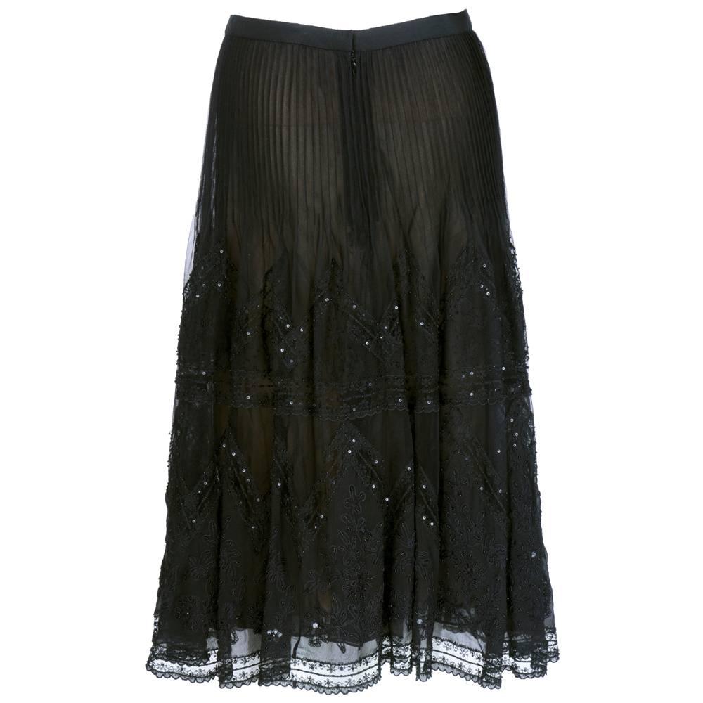 Oscar de la Renta Black Pleated Embellished Evening Skirt In New Condition In Los Angeles, CA