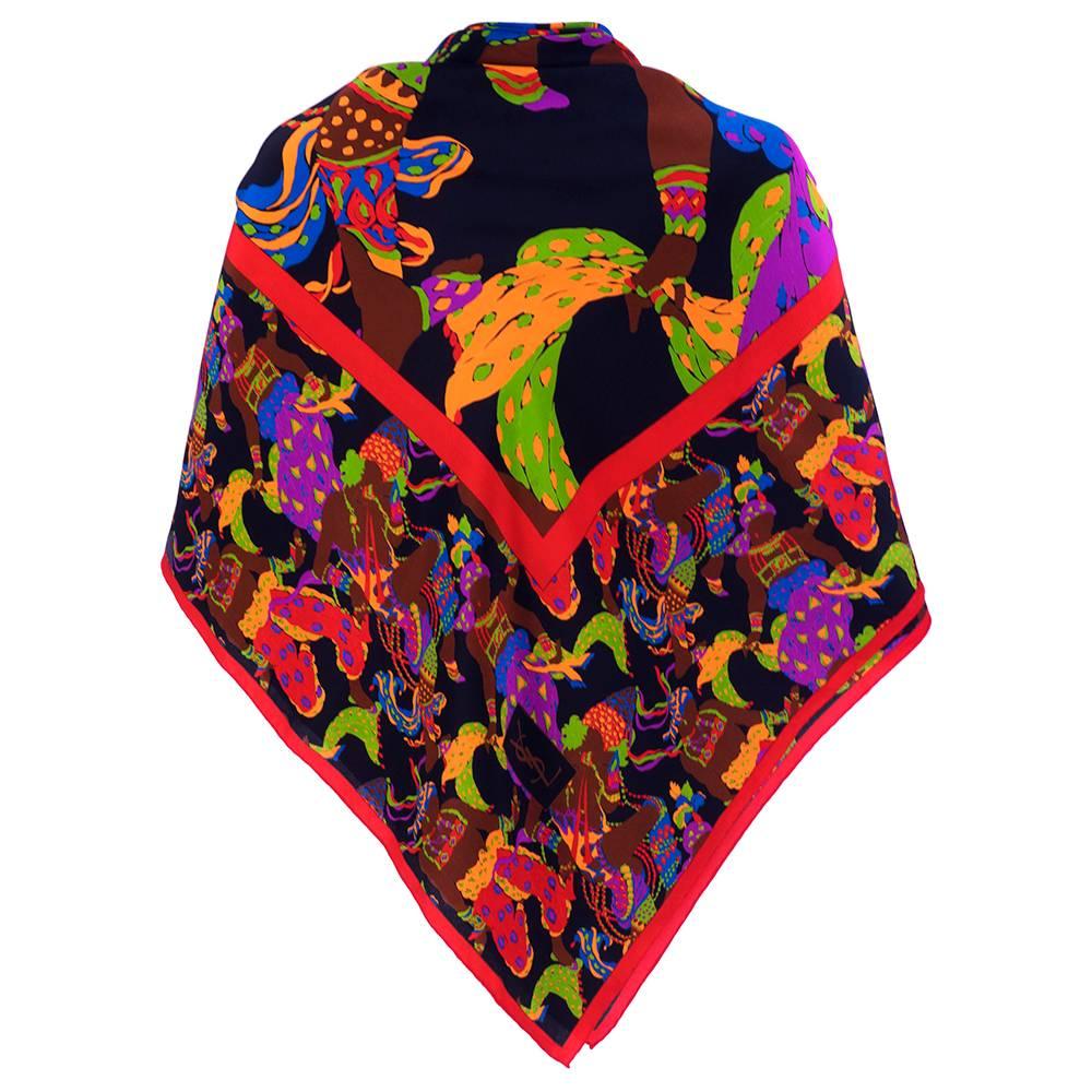 80s YSL Extra Large Silk Print Scarf/Wrap For Sale