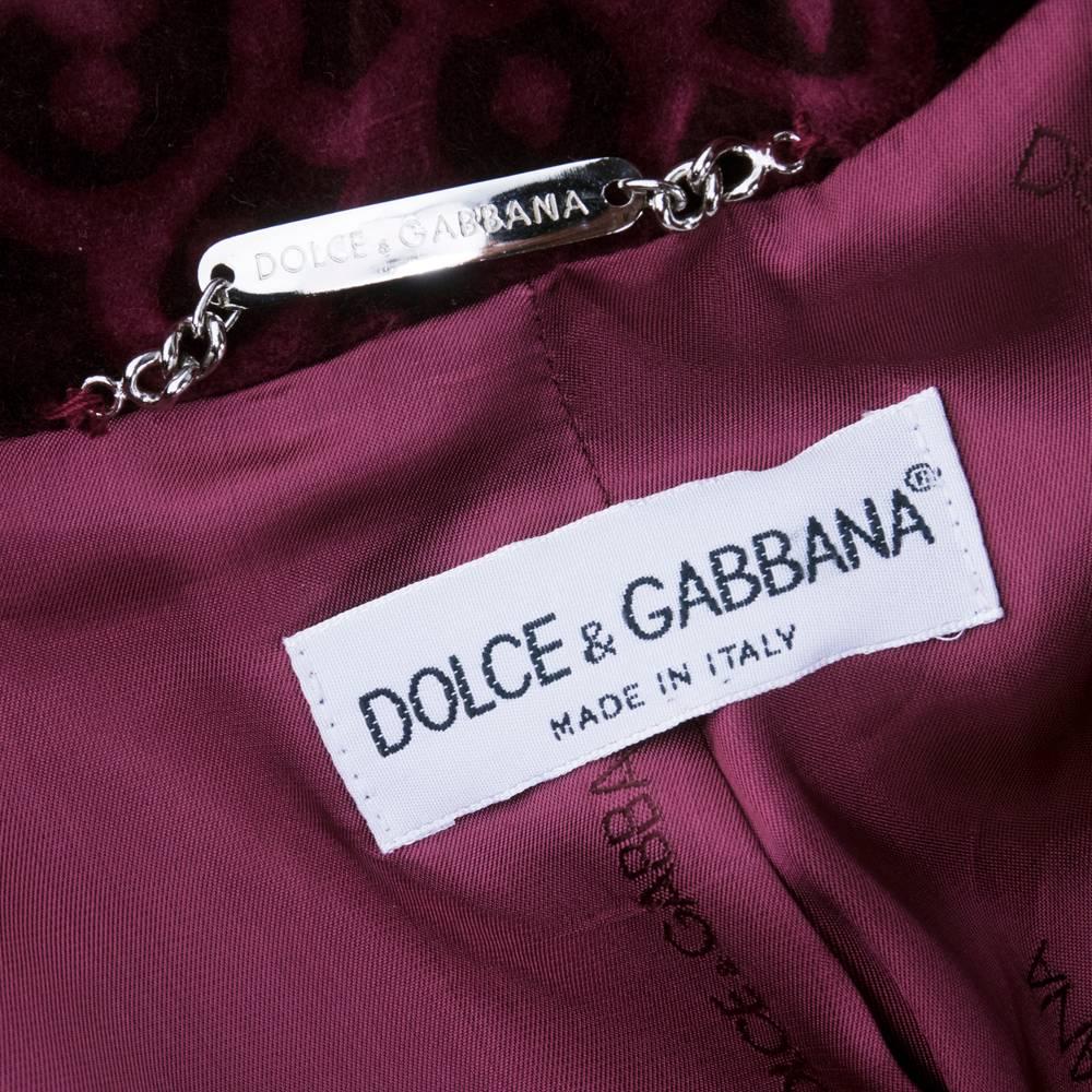 90s Dolce and Gabbana Burgundy Shaved Velvet Ensemble For Sale 3